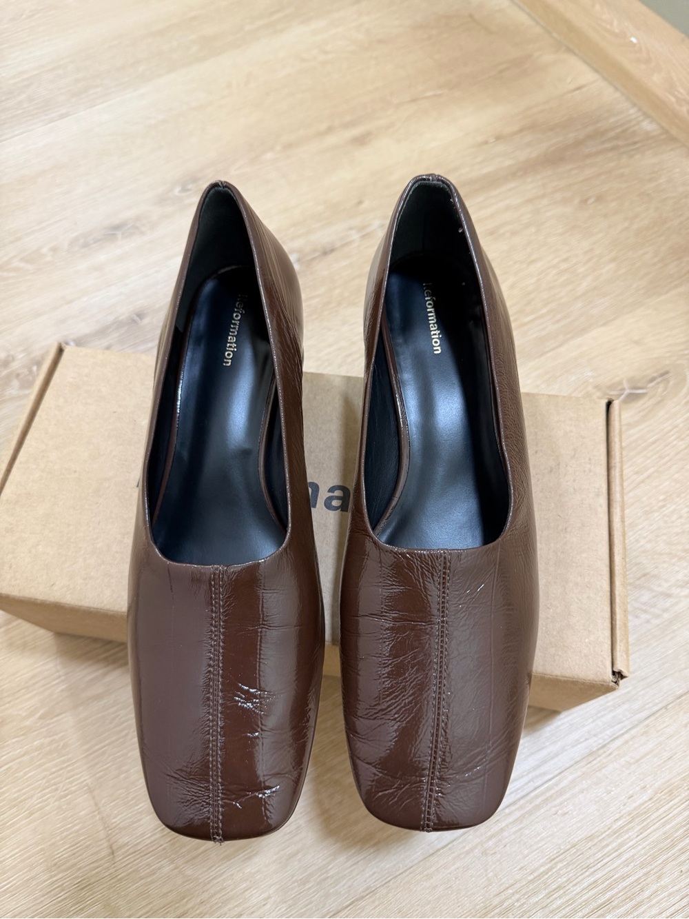 Reformation Inez Pump Espresso Brown Heel Sz 8 Leather - Picture 6 of 7